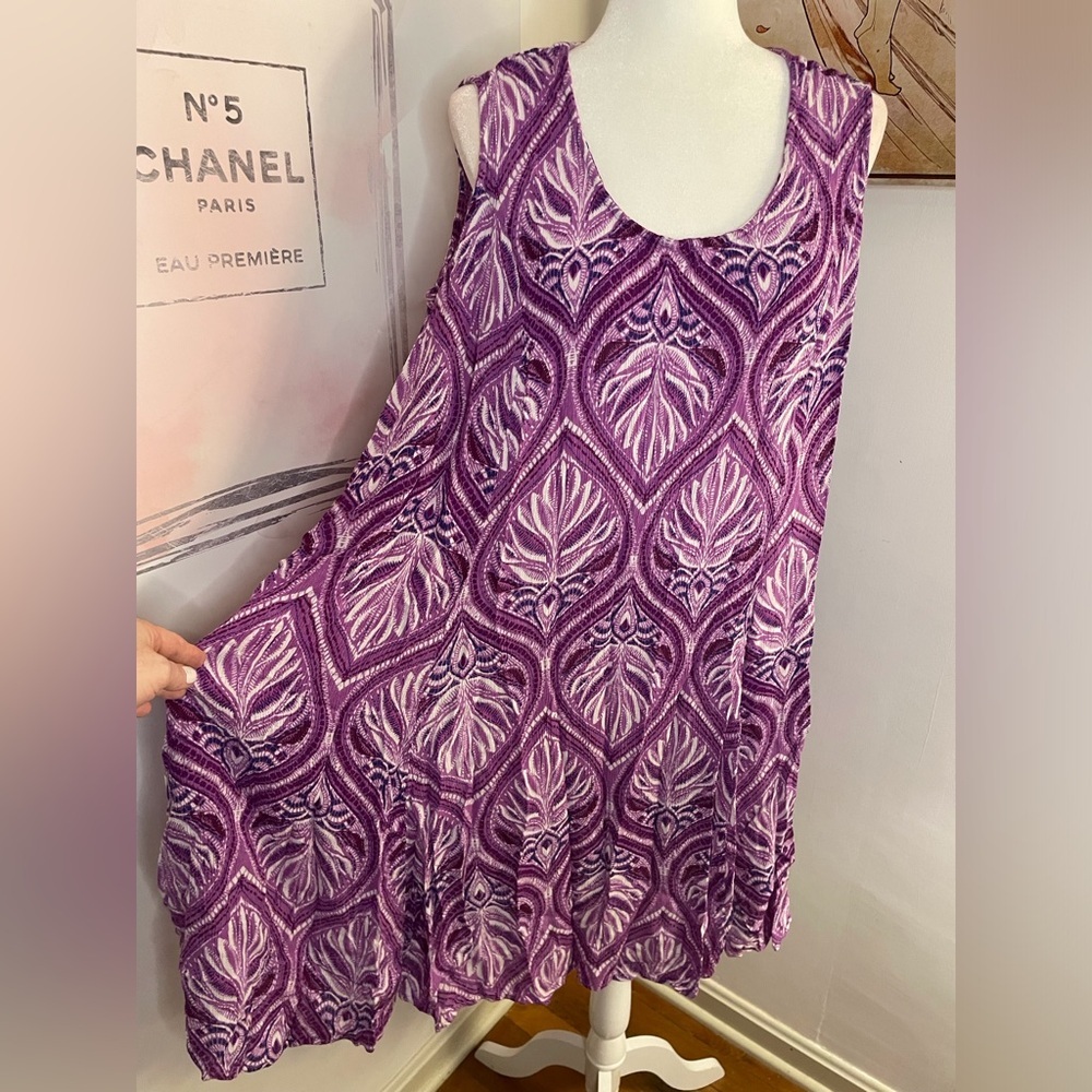 Denim 24/7 Sleeveless Sundress Plus Size 22/24 1X Purple & White - Picture 6 of 13